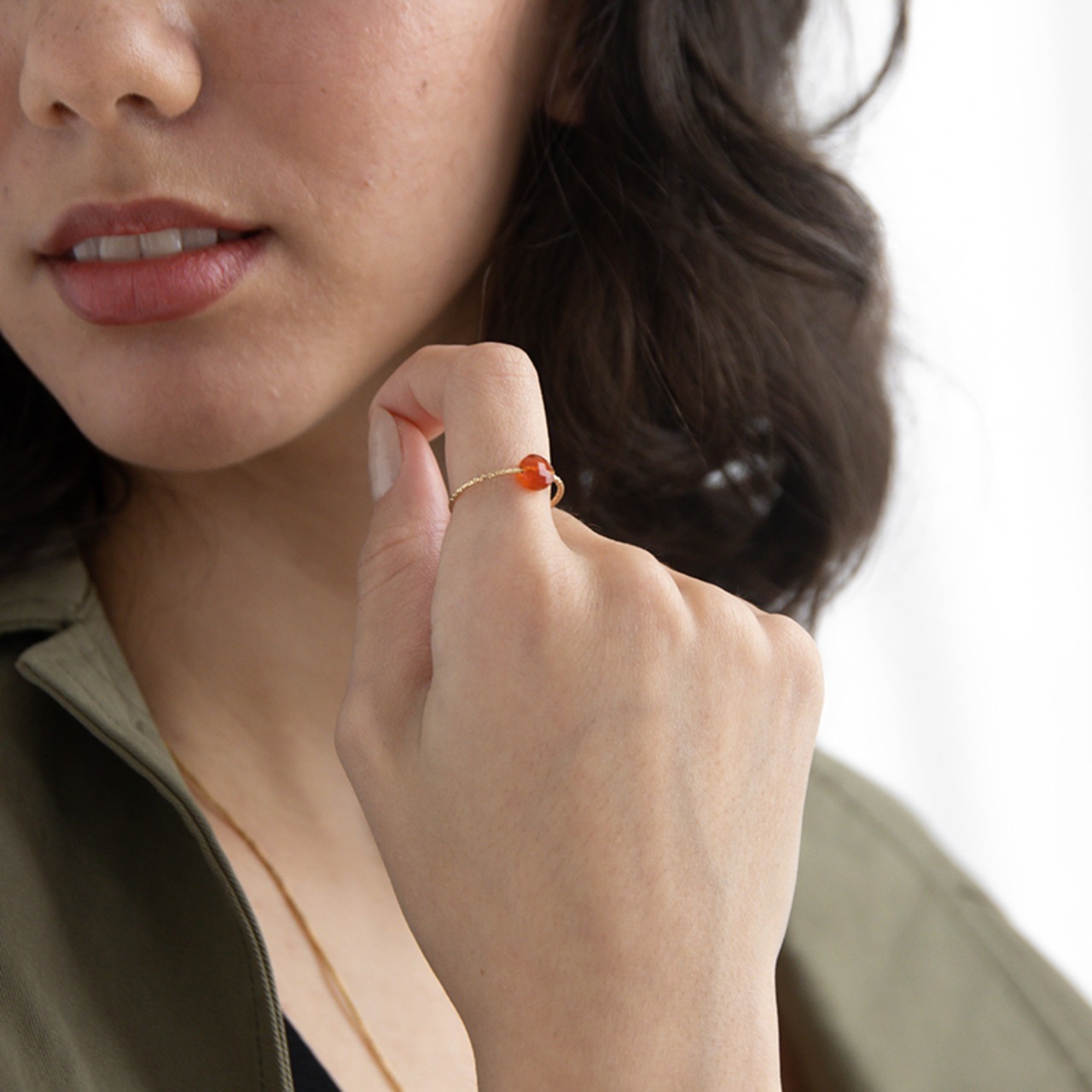 【ネコポス便】リング 天然石プチラウンドカラーリング パワーストーン 合金 溝加工 レディース 1894