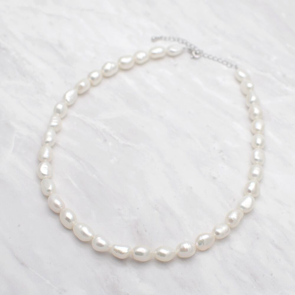 オーバル バロック 淡水パール 大粒 ネックレス 約8.0mm / サージカル