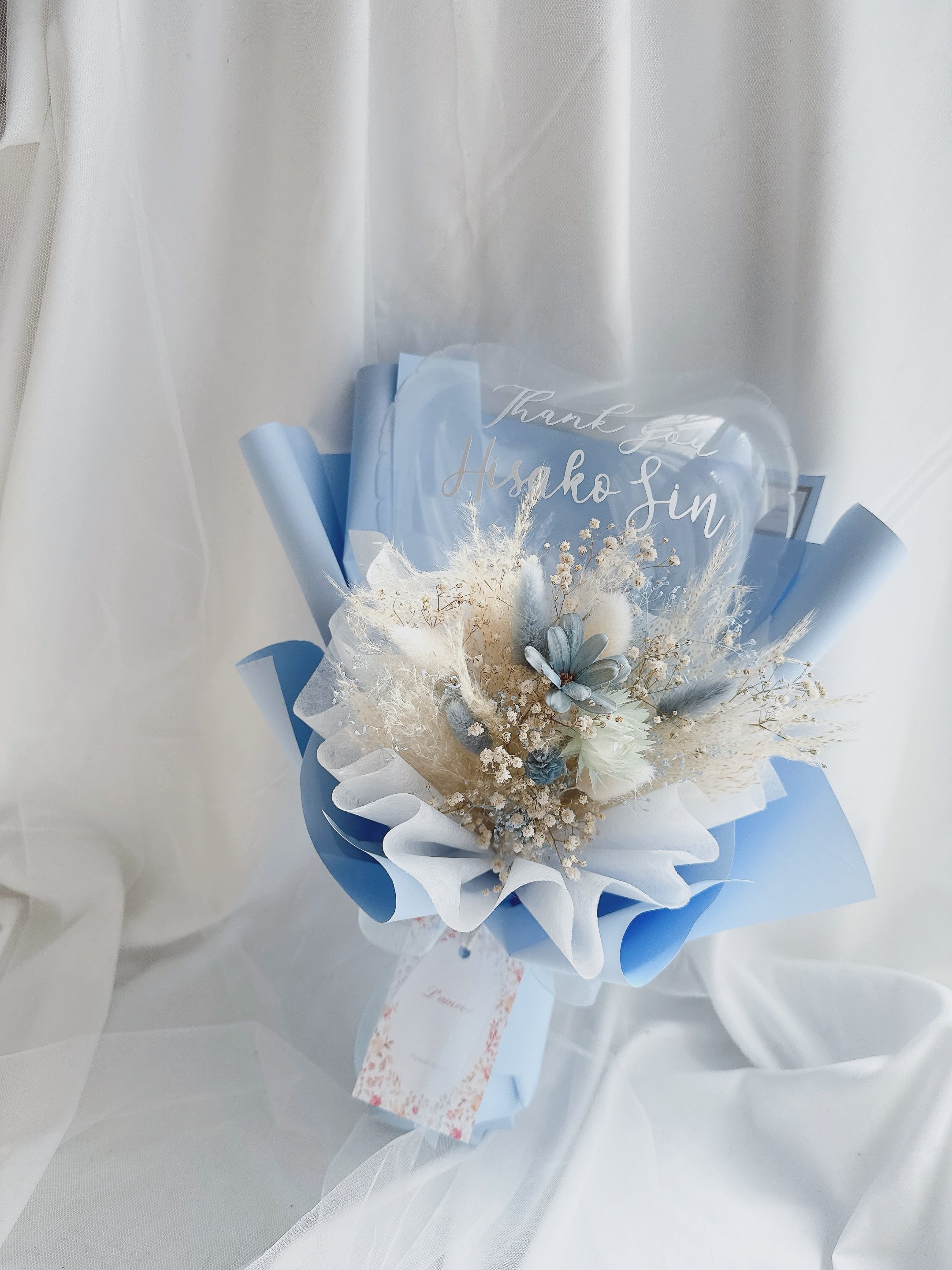 クリアバルーンとドライフラワーのカラフルブーケ Msize (ハートタイプ