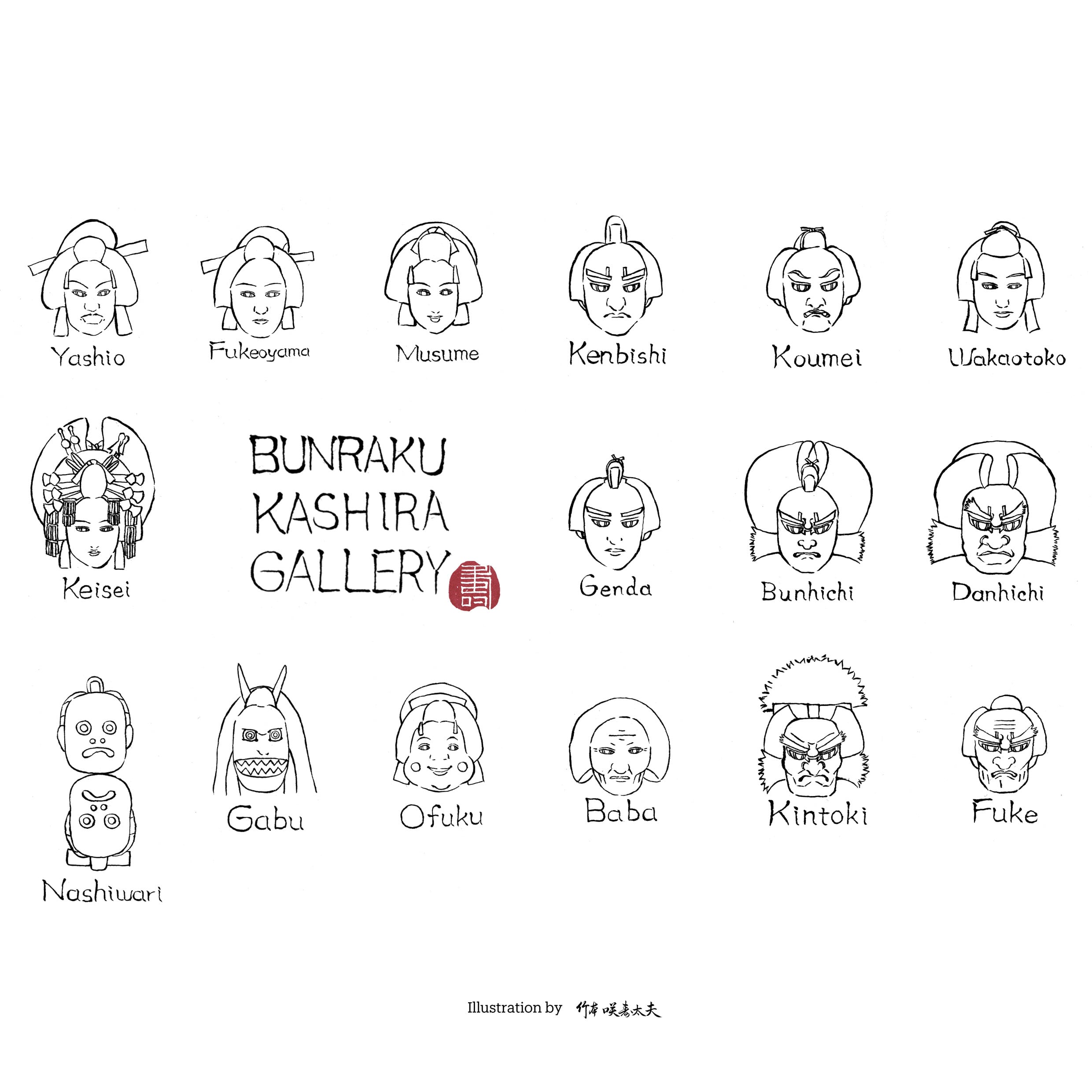 BUNRAKU KASHIRA GALLERY 毛筆手描きイラスト レディースTシャツ【咲寿
