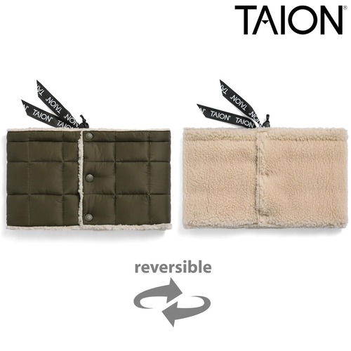 TAION タイオン マウンテン リバーシブル ダウンネックウォーマー 800FP ダウン95% ボア マイクロリップストップ アジャスター付き 防寒 保温 ユニセックス TAION-R203MT D.OLIVE×CREAM