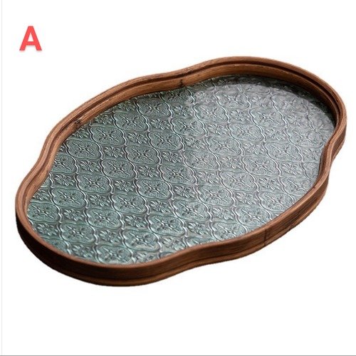 トレイ ティートレイ 竹 ガラス レトロデザイン 収納 おしゃれ 家庭用トレイ 和モダン キッチン リビング 玄関 小物入れ かぎ置き 北欧 ギフト