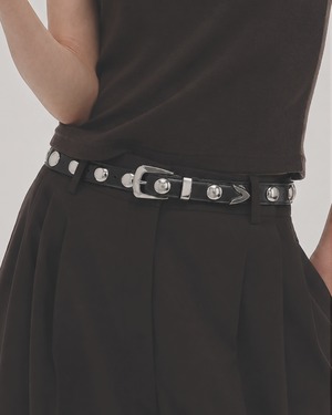 Studded Leather Belt with Silver Buckle