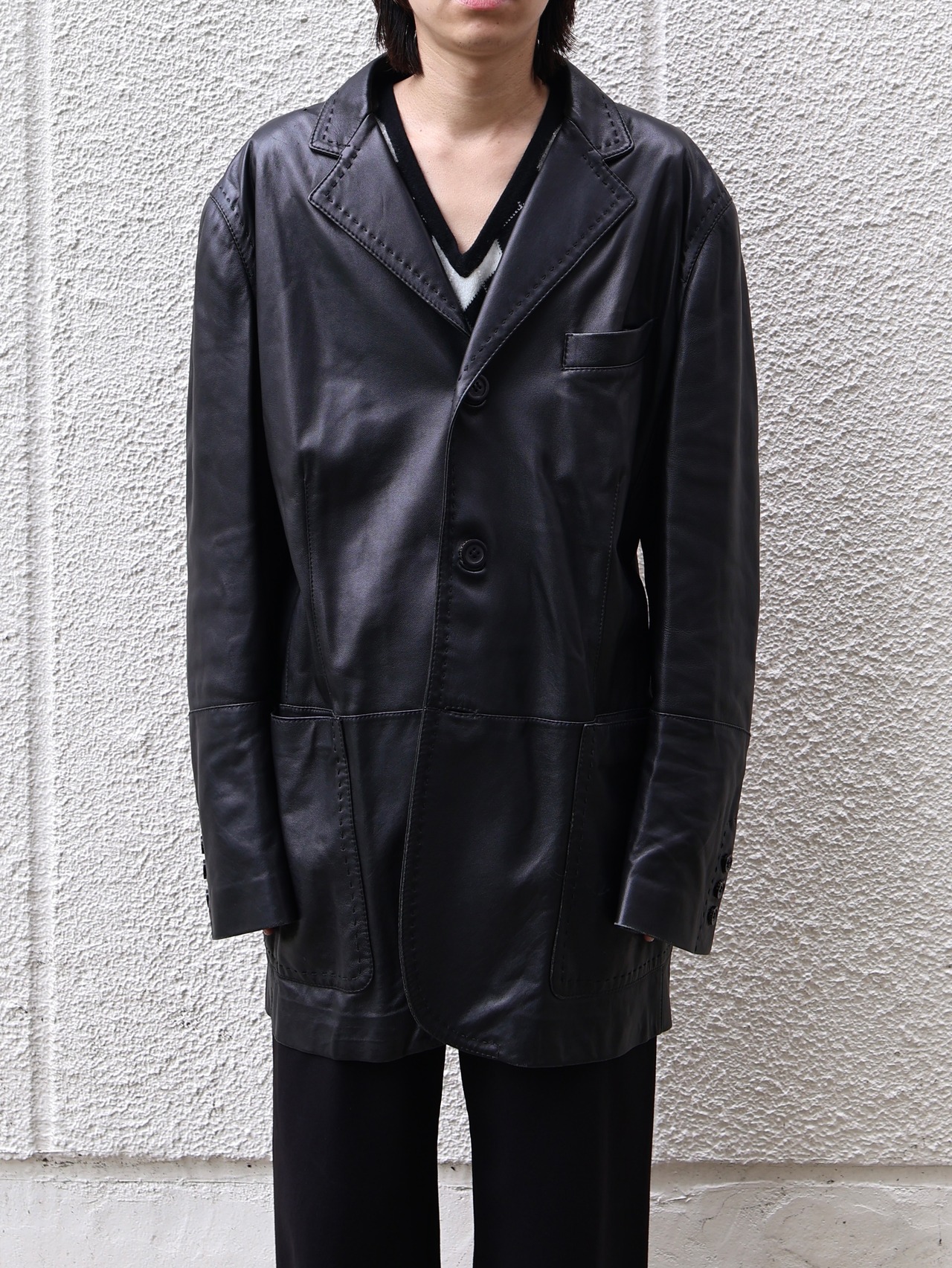 【gianfranco ferre】leather long tailored jacket