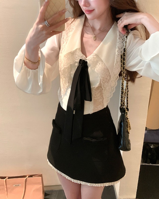 リボンタイシフォンレースブラウス　　25WP08113