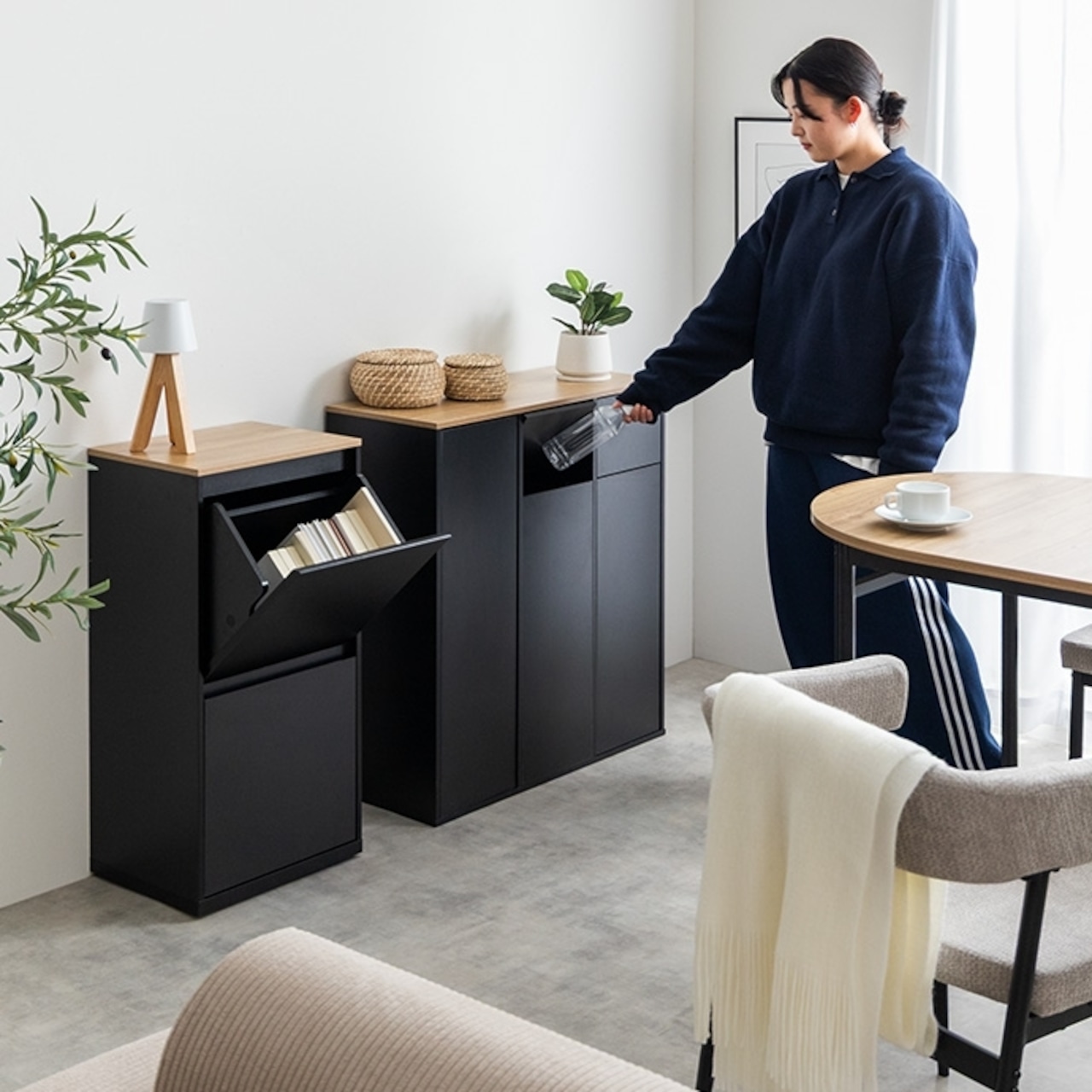 フラップ式ゴミ箱 幅40cm