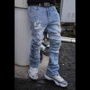 TGFCLUB studs damage slim fit denim