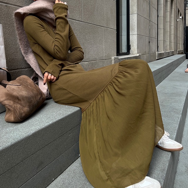 chiffon hem switching dress S1252