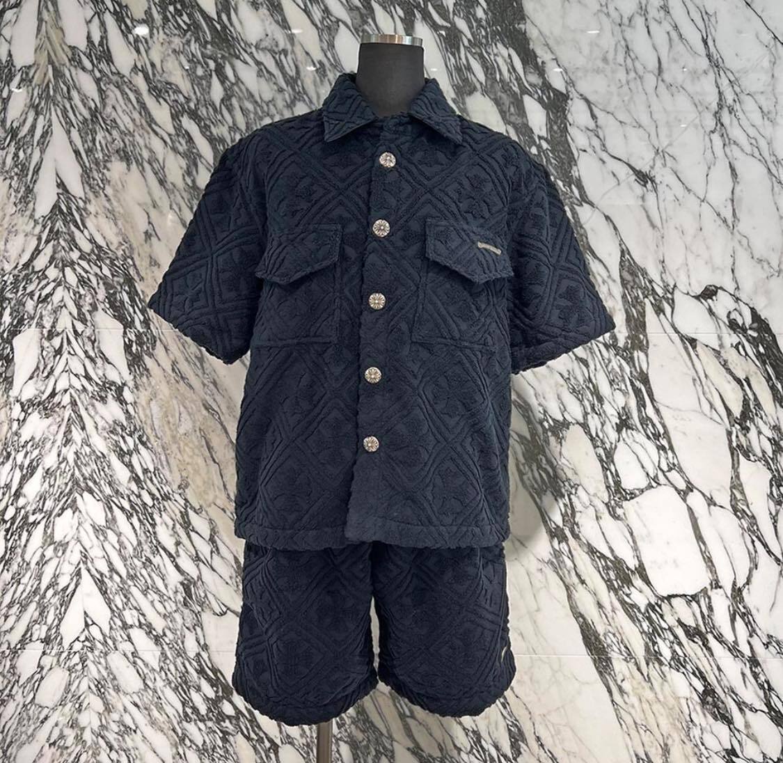CHROME HEARTS Y NOT CH Plus Pattern Pile Terry Shirt Shorts Set Up