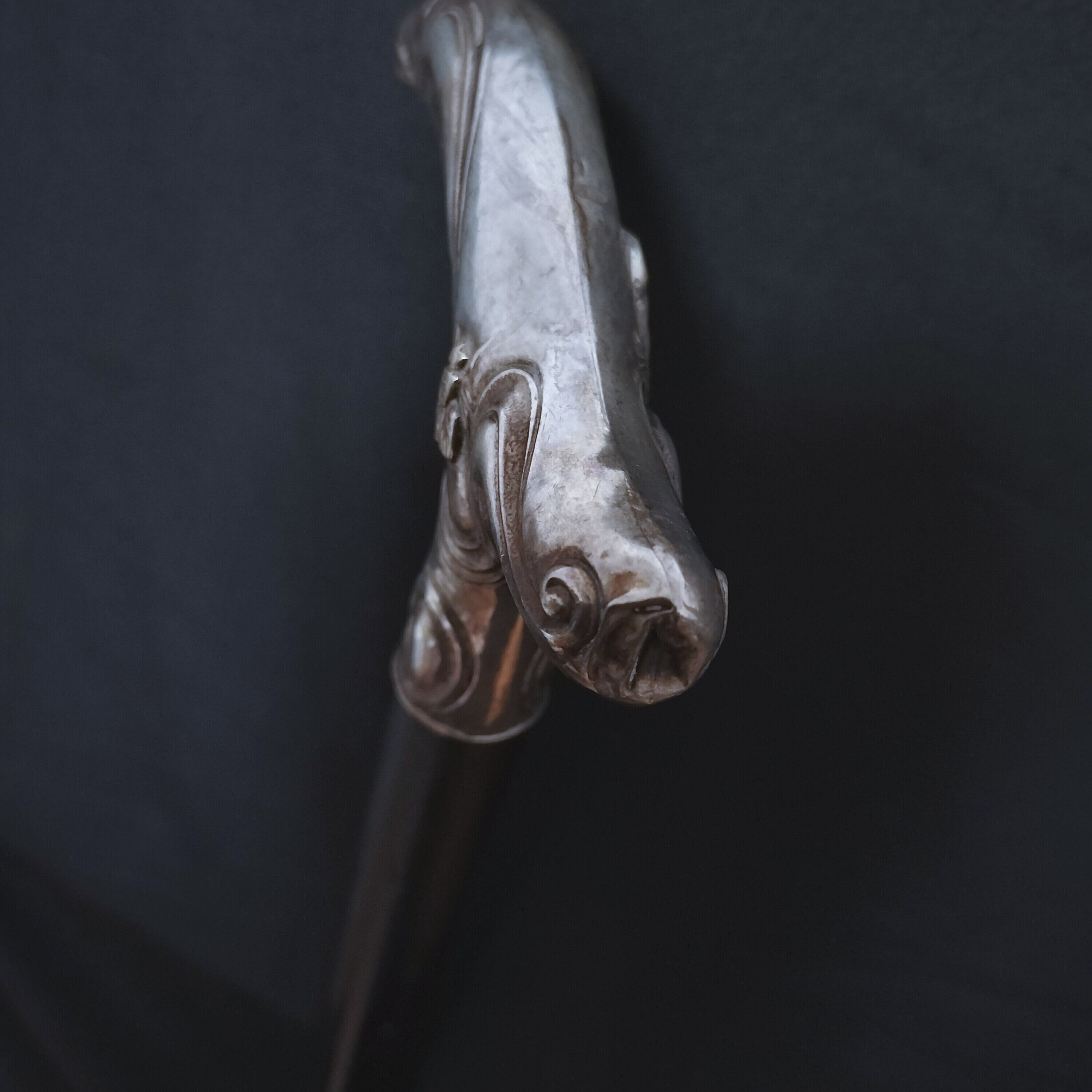 Bee & Lizard Art Nouveau Silver Antique Walking Stick | Antico