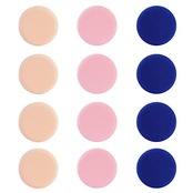 BTtime クッションファンデ パフ スポンジ メイク 12個入 柔らかい 3色 3層構造 化粧パフ 乾湿両用 多機能メイク用パフ 丸い形（肌の色、ブルー、ピンク）