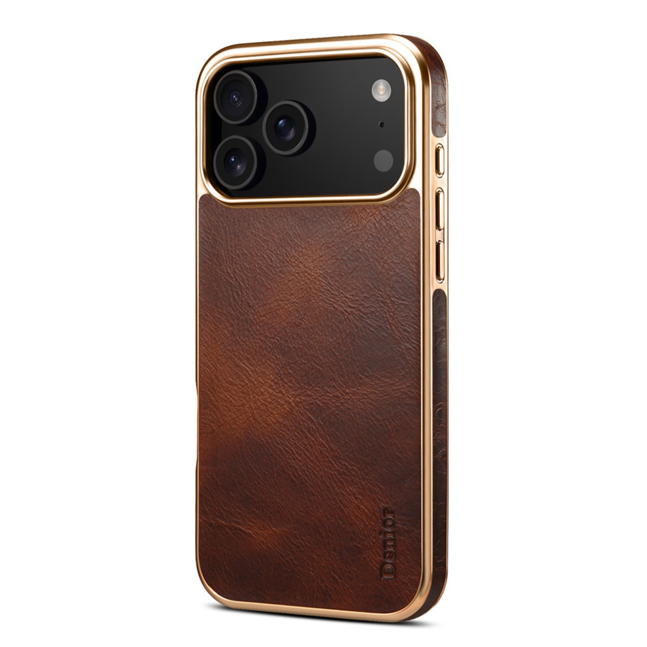◆iPhone 17/16/15/14/13/Pro/Pro Max/Plus/Air◆ Leather Texture Gold Frame Case / レザー テクスチャ ゴールド フレーム スマホケース