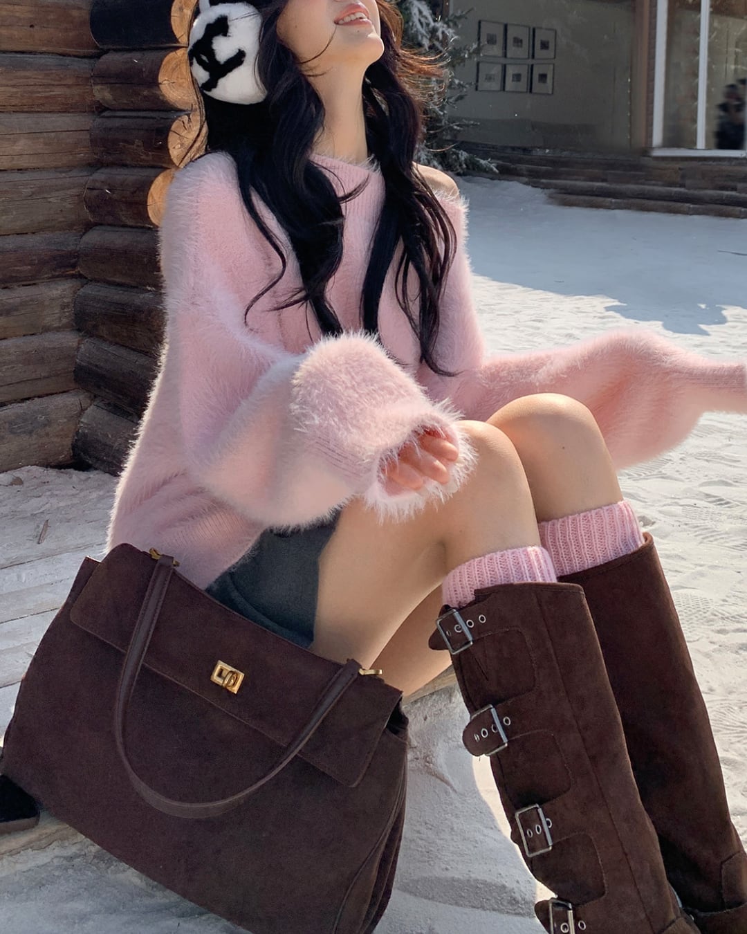 オフショルふわもこニットトップス l5243