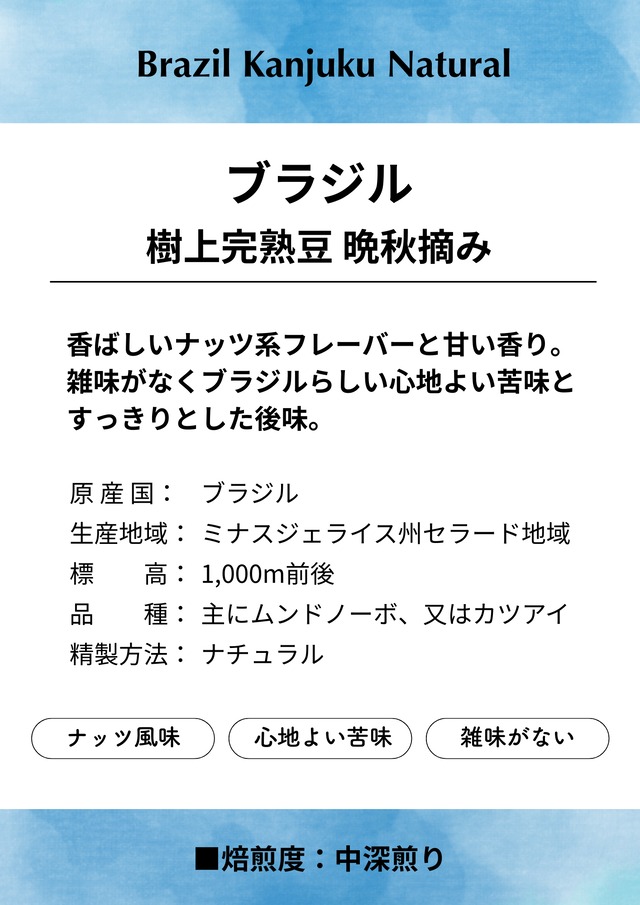 【たっぷりサイズ】ブラジル　樹上完熟豆 晩秋摘み 200g/自家焙煎コーヒー豆/粉