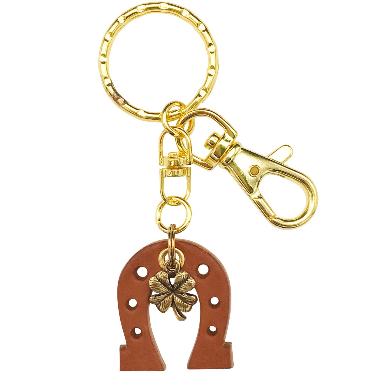 幸運の馬蹄アクセサリー レザー製馬蹄キーホルダーセット 四つ葉のクローバー３ 健康 愛情 仕事 金運 伊太利亜市場 ゼロパスタ