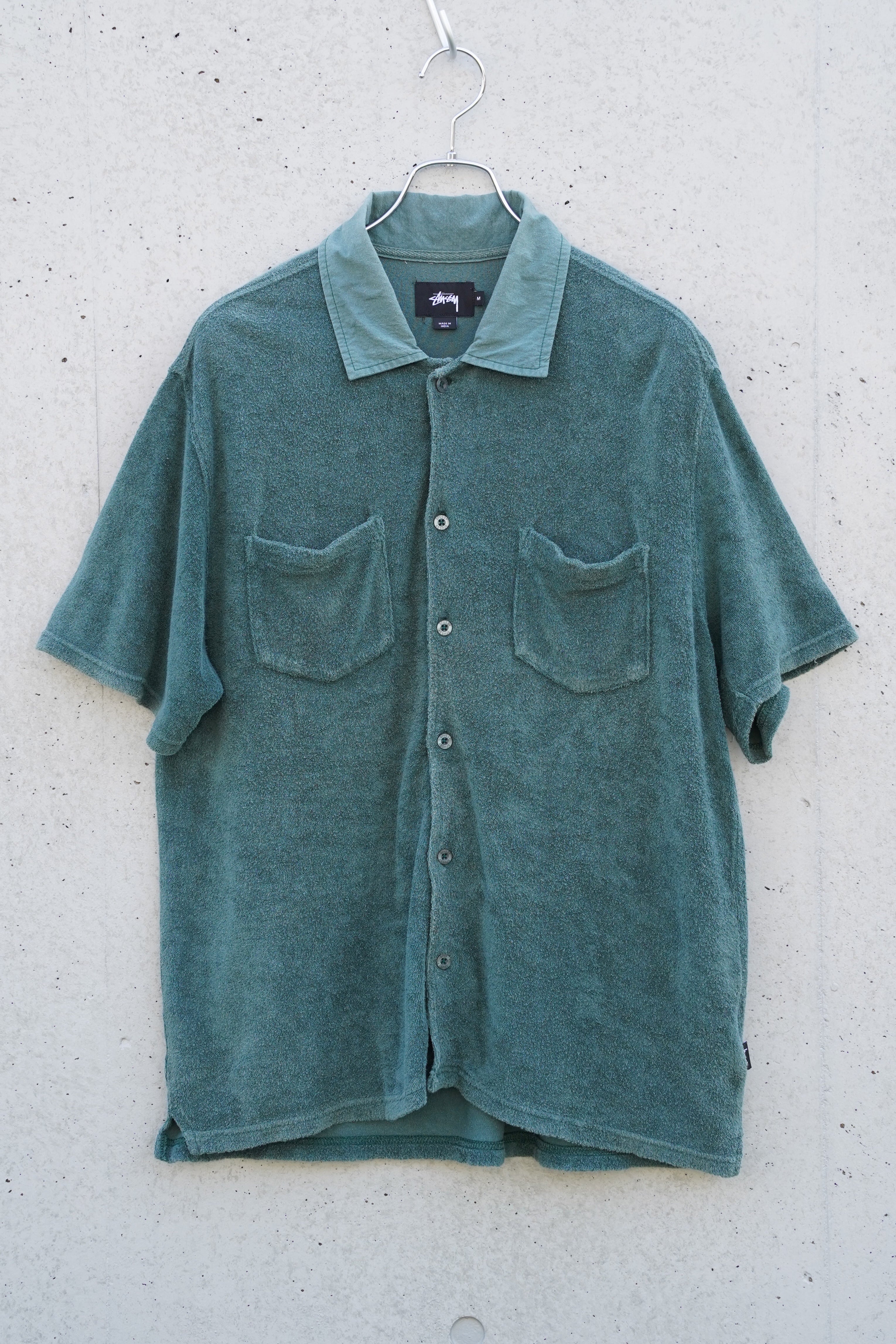 STUSSY REVERSE TERRY SHIRT パイル 半袖シャツ DARK GREEN M