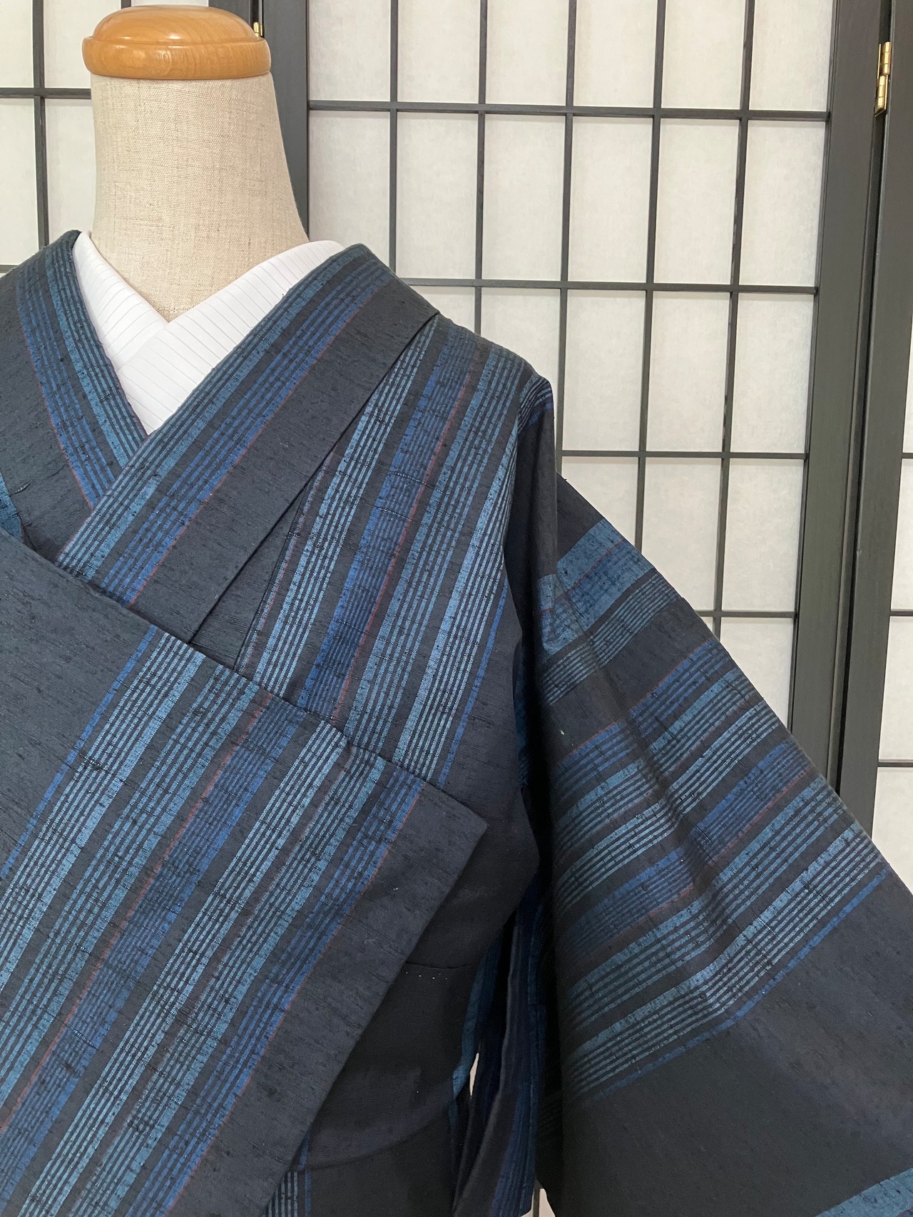 小紋 正絹 粋な縦縞☆ 嬉しいトールサイズ☆ せせこましい