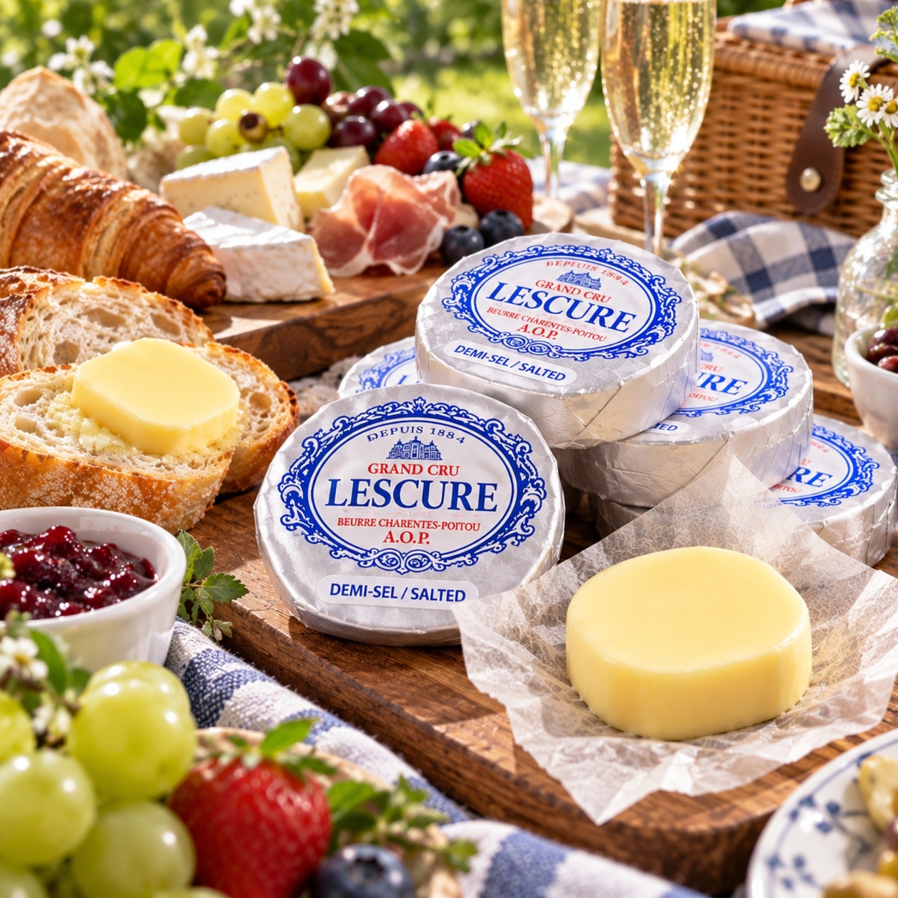 フランス産 グラスフェッド レスキュール AOP 有塩発酵バター 15g×10個 150g|冷蔵・個包装|シャラント・ポワトゥー AOP|French Lescure AOP Salted Cultured Butter Portions