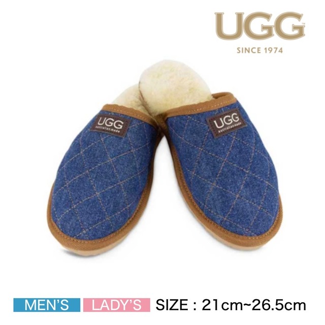 [UGG 1974] クラシック キルト デニム ムートン スリッパ