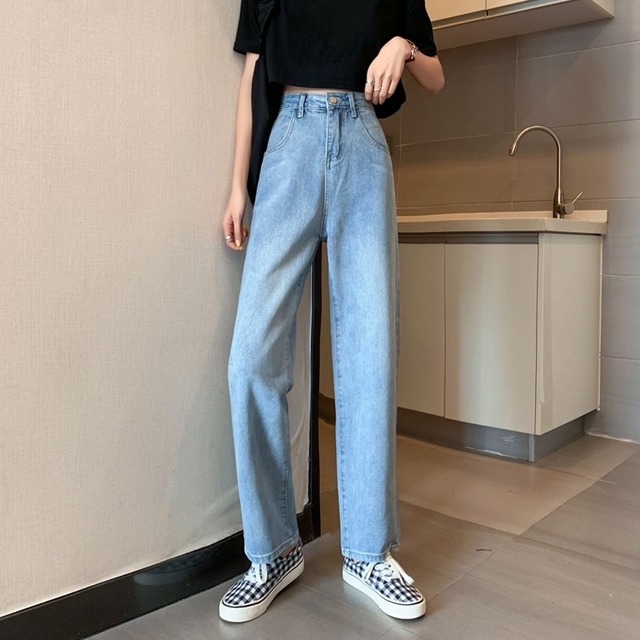 ライトブルージーンズレディース2020年初秋ハイウエストルーズフィットスリムスモールワイドレッグストレートパンツの新バージョン クレセントシティ89197275894