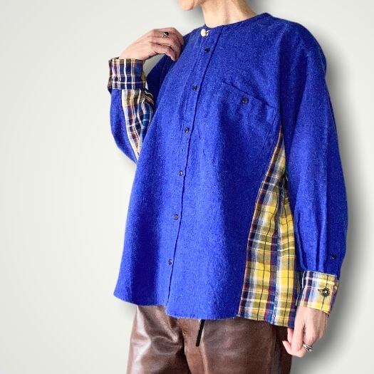 ZOZOTTE remake unisex shirt typeB / リメイクユニセックスシャツ / ブルー×イエローチェック柄