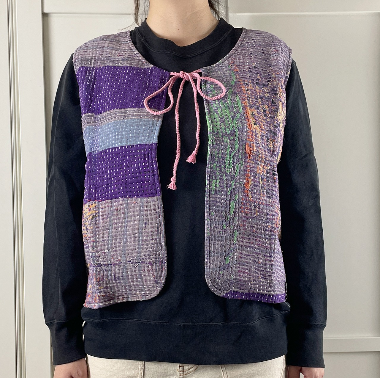 GUDRI(グドゥリー)刺し子刺繍リボンベストB・ 1点もの