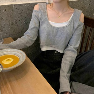 【送料無料】レディース 3カラー プルオーバー クロップド丈 レイヤード リブ ロングTシャツ 長袖 カットアウト 大人可愛い ママコーデ ママファッション 韓国 オルチャンファッション 人気 トレンド 新作 20代 30代 40代 きれいめ レトロ シンプル お出かけ デート おしゃれ 通学 OL デイリー 普段着 ラフ カジュアル ゆったり 体型カバー 着痩せ 着回し インスタ映え 春 秋 CO3164