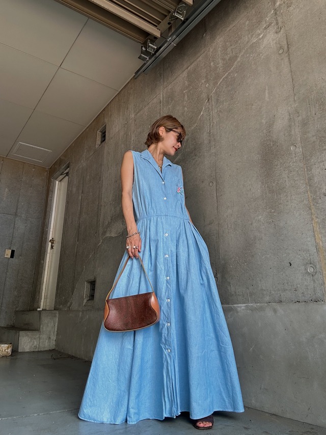 （OP138）80’s BANANA REPUBLIC  chambray embroidery one piece