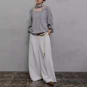 【2color】ハイウエストワイドモップパンツ W0130