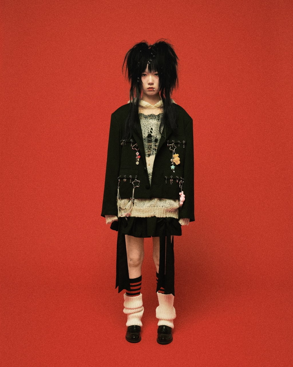 ノーカラーチャームジャケット　BLACK