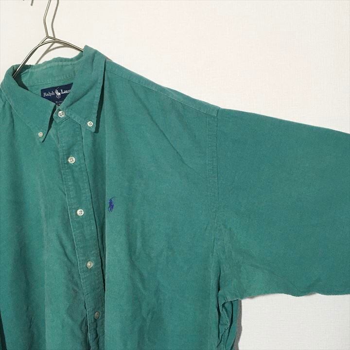 90s  ラルフローレン BDシャツ 緑 ゆるダボ 刺繍 ワンポイント XL