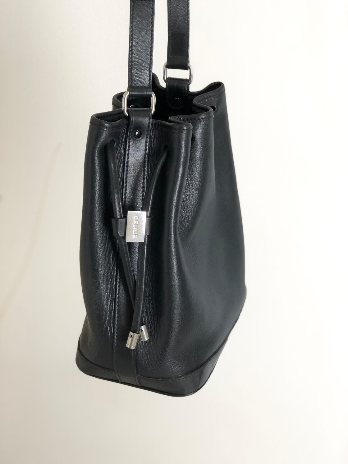 CELINE セリーヌ ロゴ レザー ミニバッグ 巾着 ショルダーバッグ 