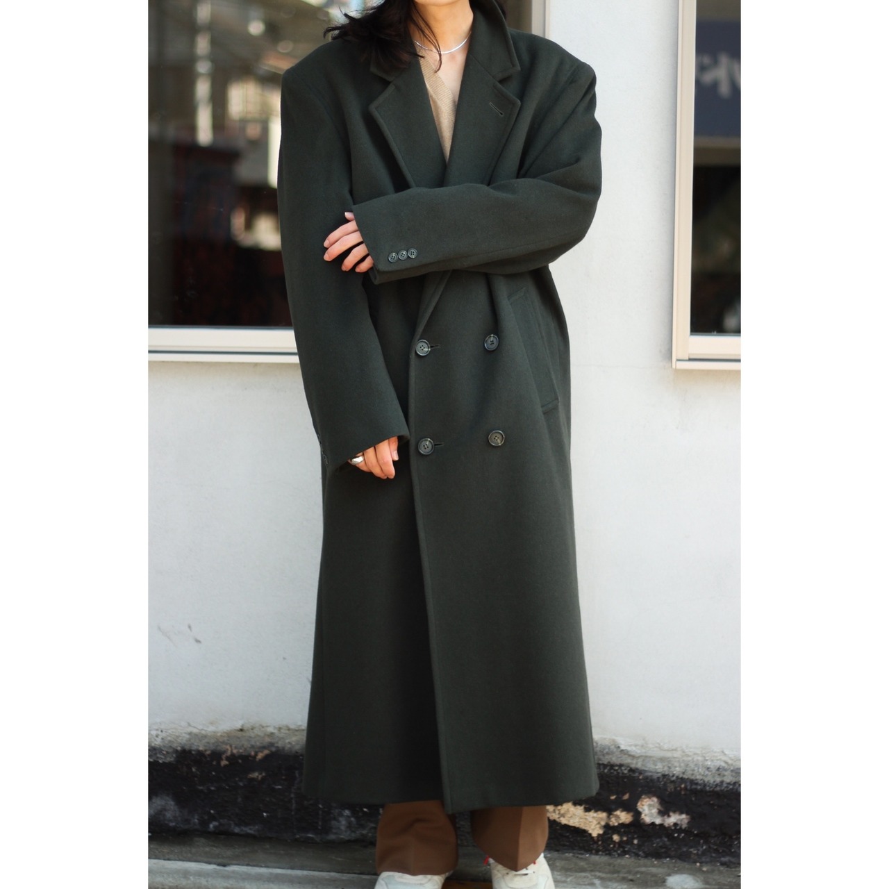 VINTAGE カシミアブランド オリーブグリーン ダブルブレスト 