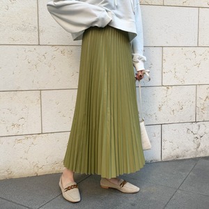 送料無料 未使用 発表会 舞台衣装 パーティ フェイクレザー プリ－ツ ミモレ丈 スカート 9号 M (SKN8061)