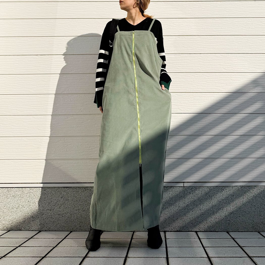 コーデュロイZIPキャミワンピ