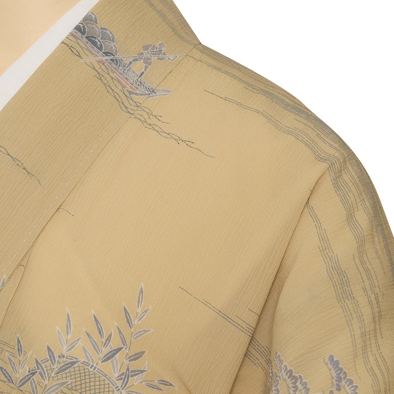 茶屋辻模様 手描友禅 絹ちぢみ単衣着物【中古】 | かわの屋
