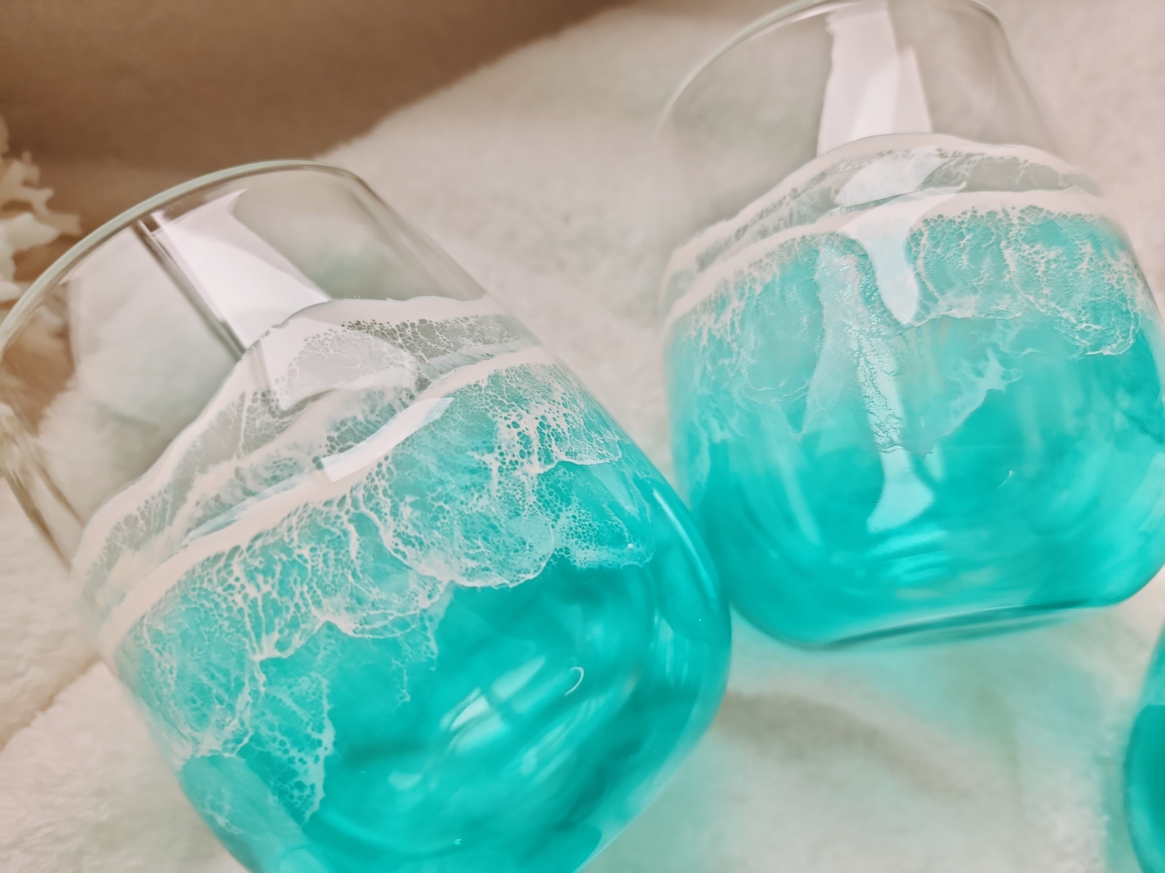 レジンアート　オーシャングラス　ダブルウォールペアグラス　海アート ダブルウォールグラス レジンアートグラス オーシャングラス