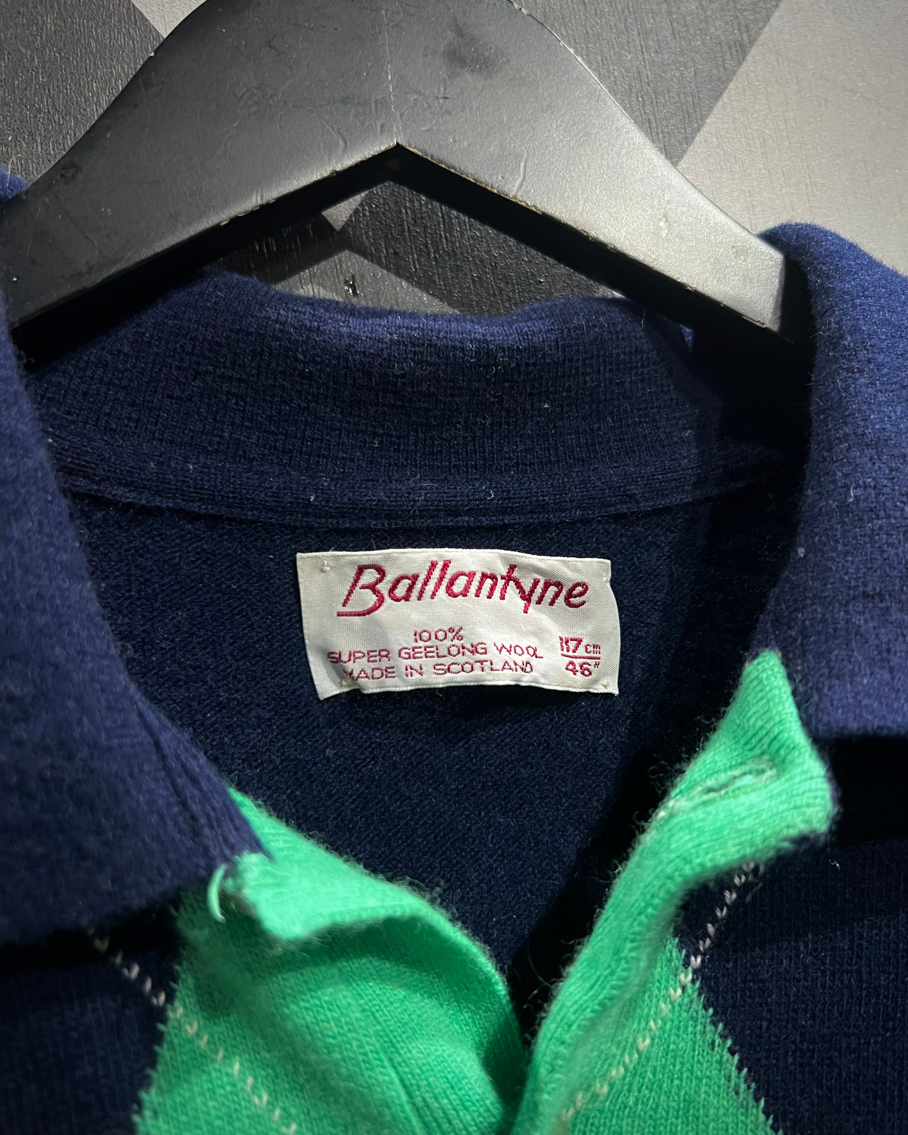 X VINTAGE】80's“Ballantyne” Made in Scotland Super Geelong Wool