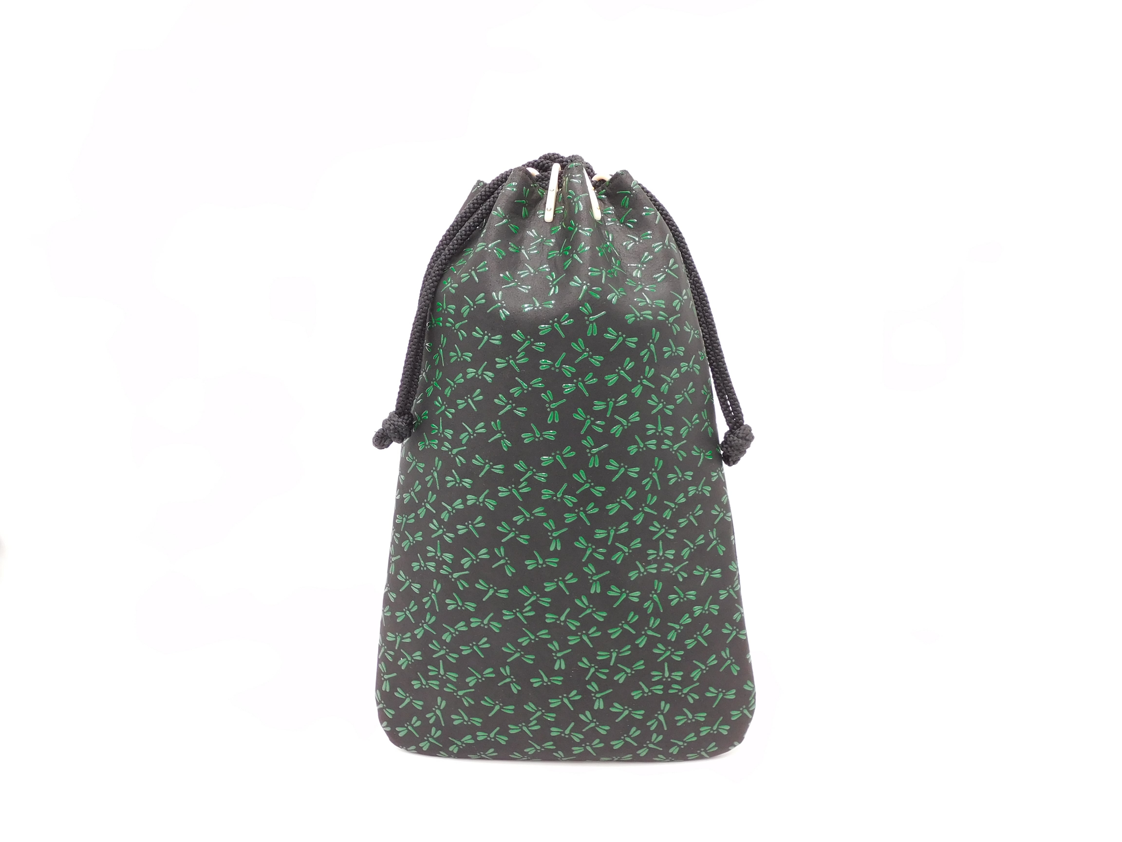 合切袋(小)黒/緑 トンボ柄