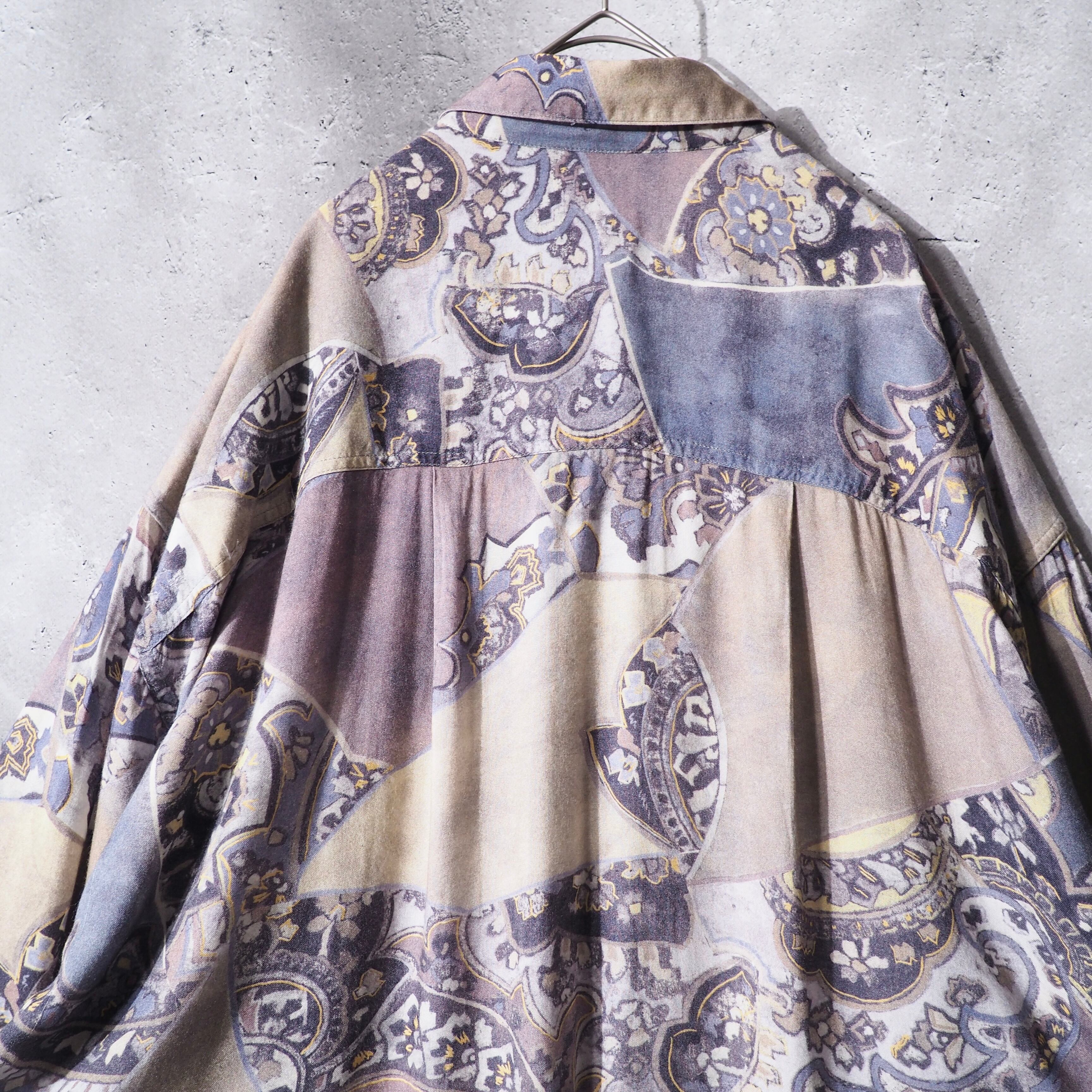 1990s Beautiful ethnic Flower pattern vintage Drape loose shirt