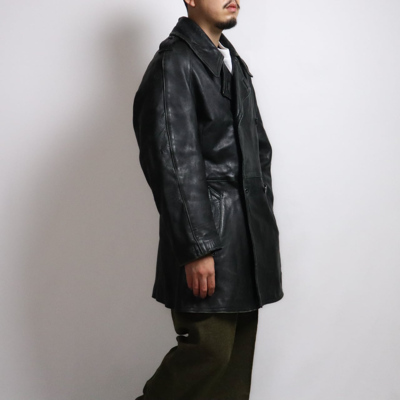 FRENCH ARMY MOTORCYCLE LEATHER COAT フランス軍 モーターサイクル