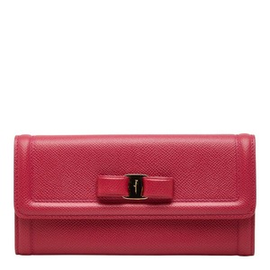 サルヴァトーレフェラガモ ヴァラリボン 長財布 ロングウォレット DP-22D154 ピンク レザー レディース Salvatore Ferragamo 【中古】