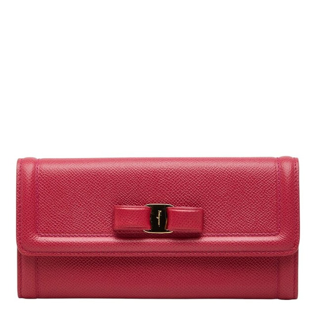 サルヴァトーレフェラガモ ヴァラリボン 長財布 ロングウォレット DP-22D154 ピンク レザー レディース Salvatore Ferragamo 【中古】