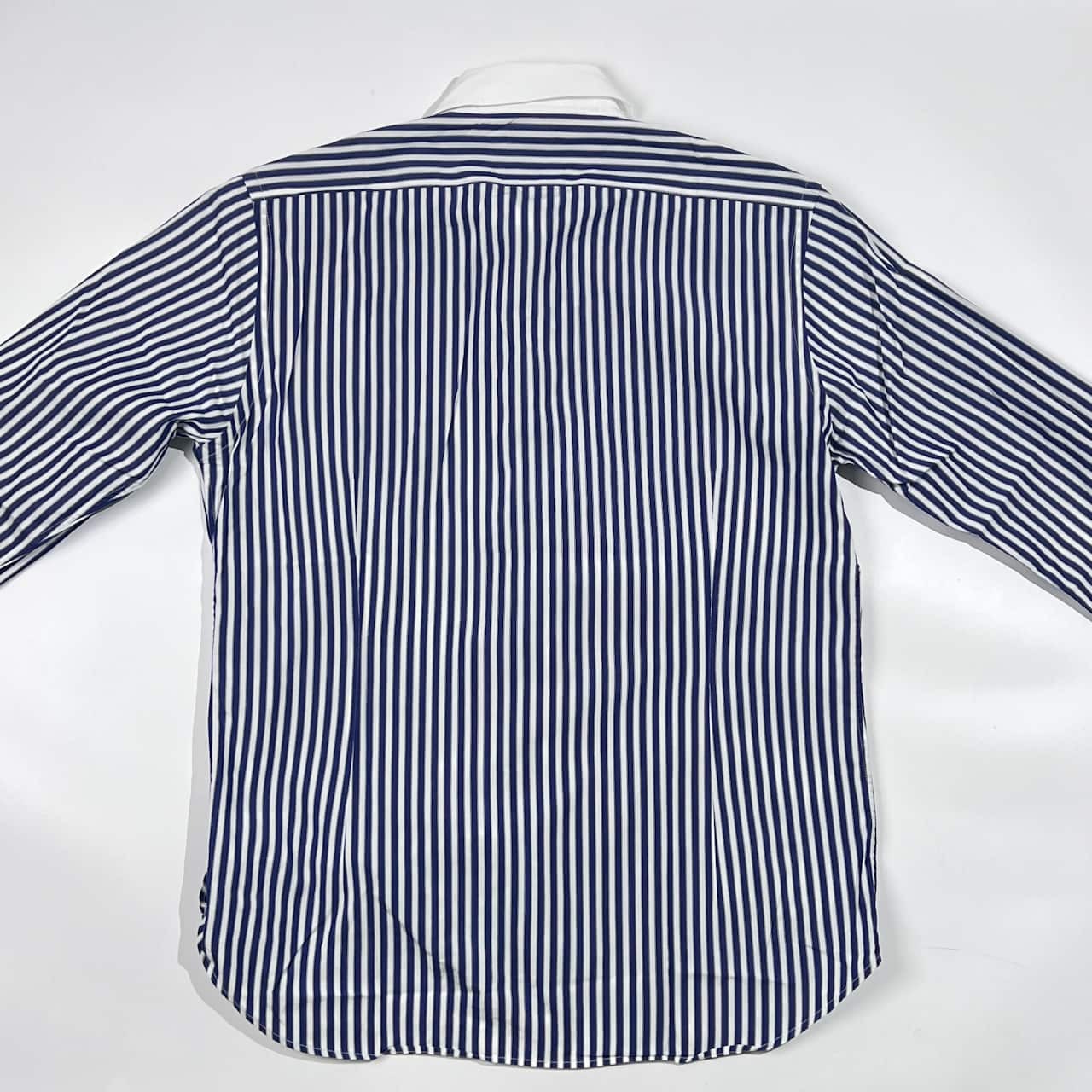 EDIFICE Lelegance エディフィス THOMAS MASON 生地 ストライプ クレリック風 長袖シャツ 44/ネイビー×ホワイト 系 メンズ