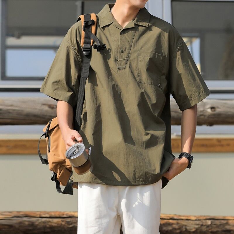 軽くて乾きやすいオープンカラー半袖シャツ A19003