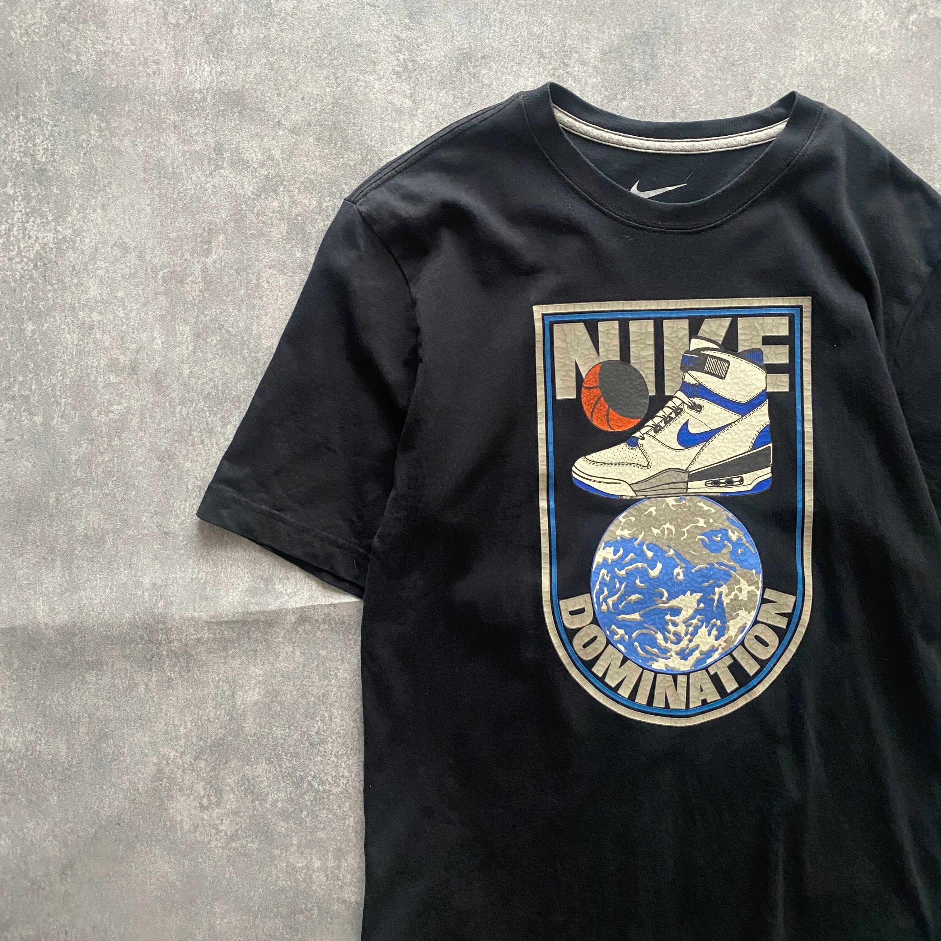 【山之内すず着 2XL 90s】ナイキ 刺繍ロゴ ラインリブ ゲームシャツ 黒