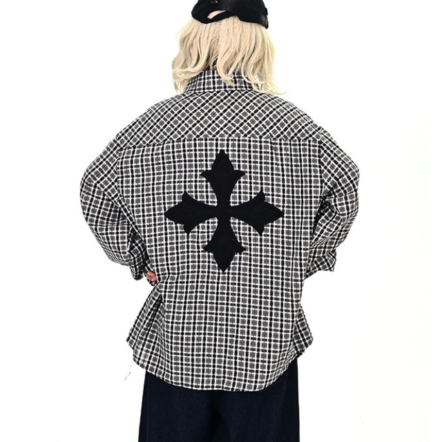 back cross design checkered shirt　バッククロスデザインチェック柄シャツ　J1334