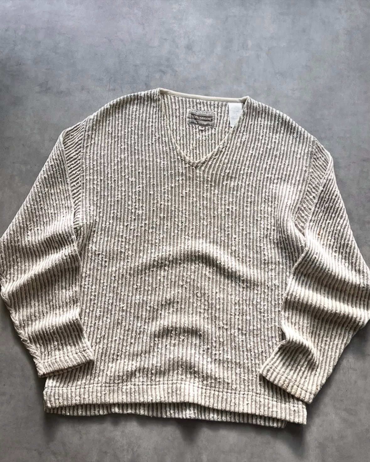 90s TOM TAILOR Jacquard Pattern V-Neck Cotton Knit TURKEY製