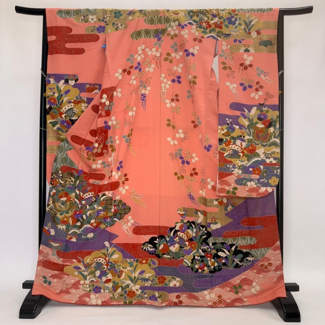 振袖 中古 ピンク 正絹 古典 リメイク 裄65.5cm 身丈169cm 美品 M サイズ 成人式 6276
