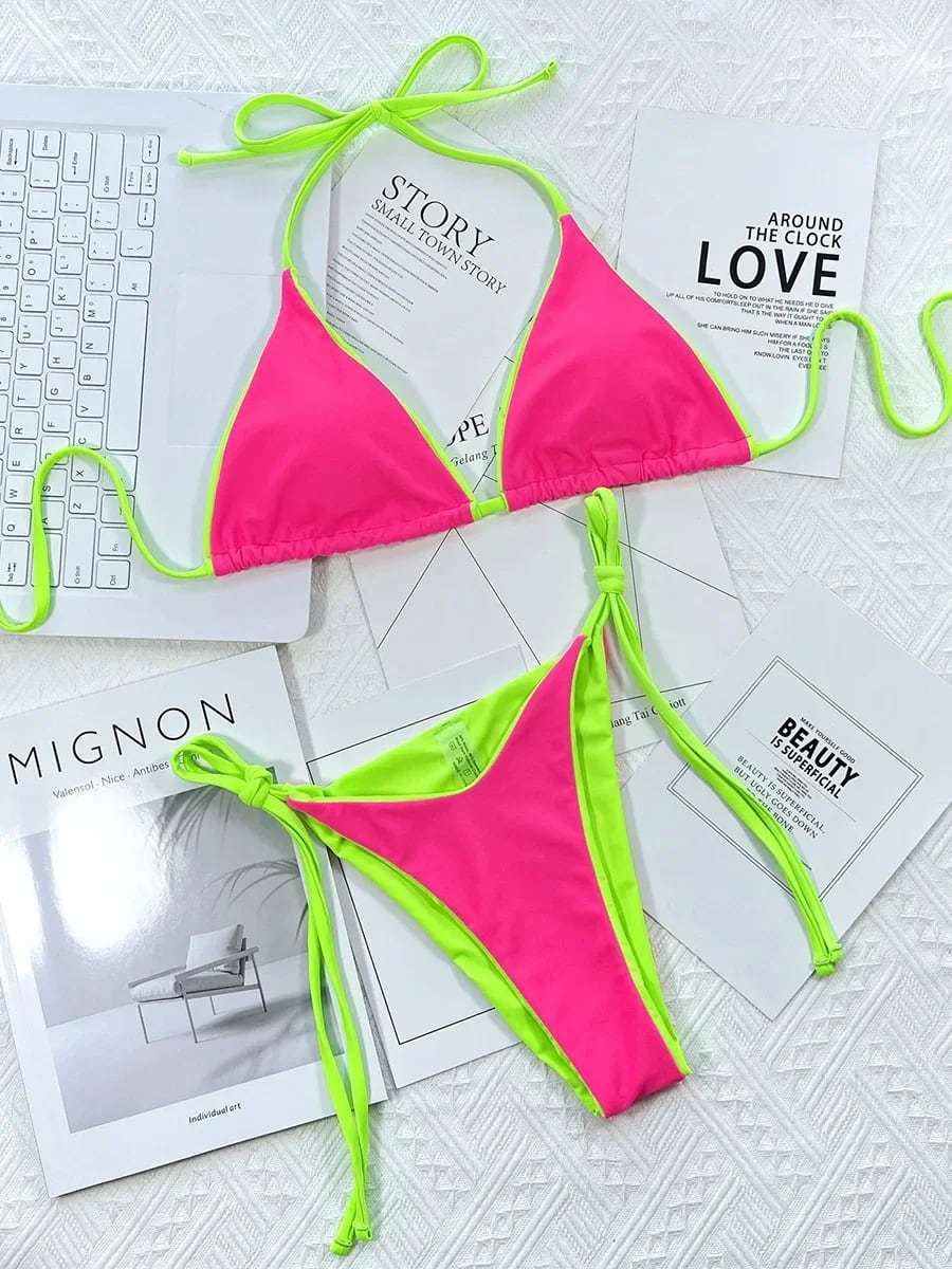 女性用ツーピースマイクロビキニセット,水着,ヒョウ柄,ハイウエスト